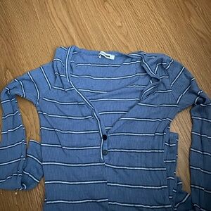 Fashion Nova Blue and White Striped Long Sleeve Top